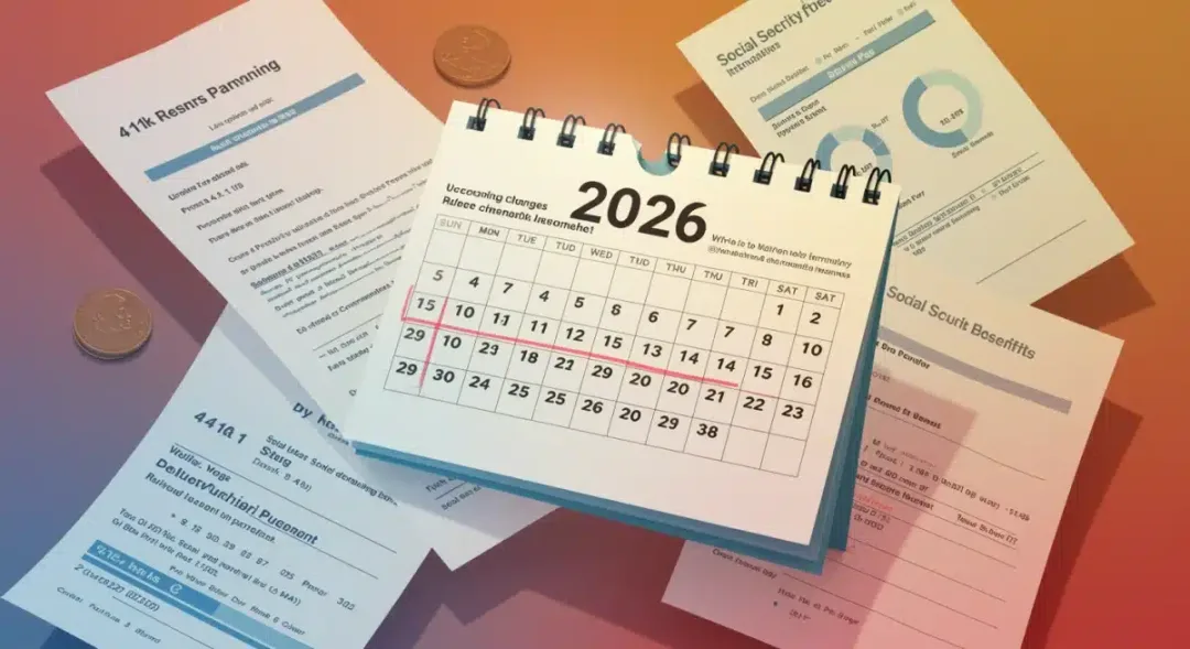 Retirement planning documents with 2026 calendar marking new withdrawal rules