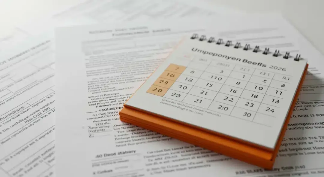 Unemployment benefits documents with January 2026 calendar marking new eligibility rules
