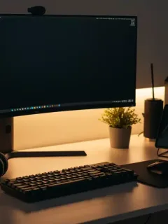 Modern remote work home office setup with latest gadgets and technology