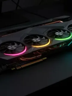 2026 high-end graphics card with RGB lighting on gaming desk