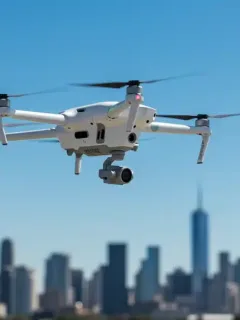 Modern drone technology hovering in urban setting demonstrating flight capabilities