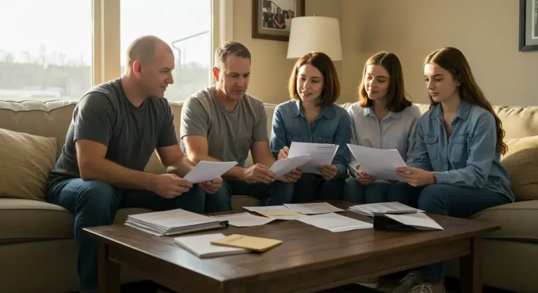 Veteran family reviewing their benefit documents at home