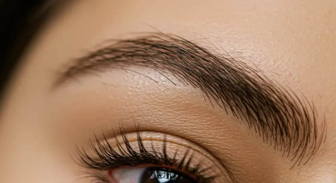 Perfectly groomed eyebrows showing modern brow lamination technique with soft, lifted hairs