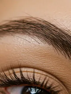 Perfectly groomed eyebrows showing modern brow lamination technique with soft, lifted hairs