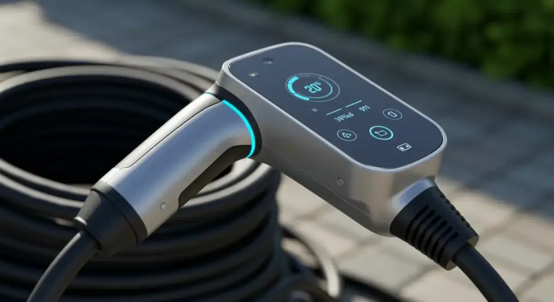 EV fast charging connector with digital progress display