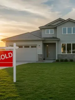 Suburban home with for sale sign representing home tax credit opportunity