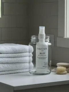 Clean girl aesthetic bathroom vanity with minimalist products