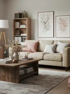 Organized living room with hidden storage solutions and stylish interior design