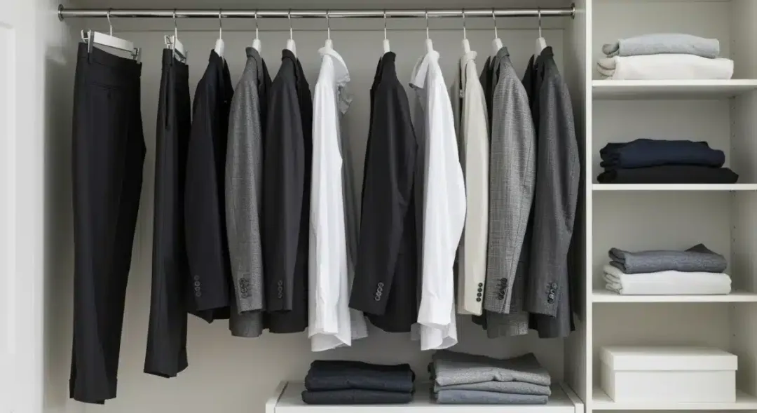 Capsule wardrobe essentials displayed neatly in a modern closet with 10 versatile clothing pieces