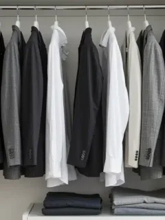 Capsule wardrobe essentials displayed neatly in a modern closet with 10 versatile clothing pieces