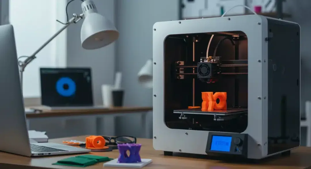 Modern 3D printer in home office printing prototype