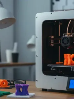 Modern 3D printer in home office printing prototype
