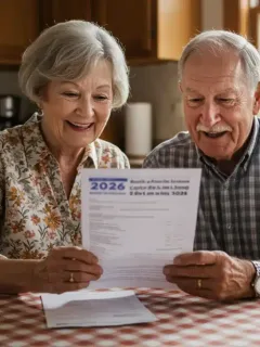 Senior couple checking Social Security benefits letter for 2026 COLA increase