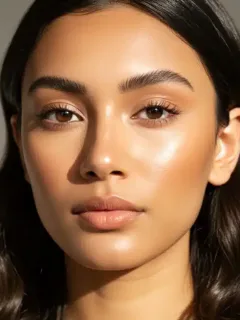Natural no-makeup makeup look on woman with glowing skin