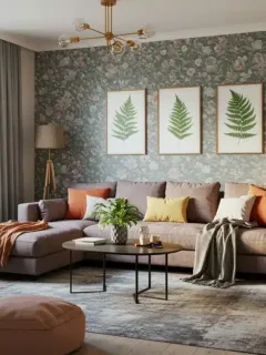 Beautifully decorated rental apartment with renter-friendly decor including removable wallpaper and modular furniture