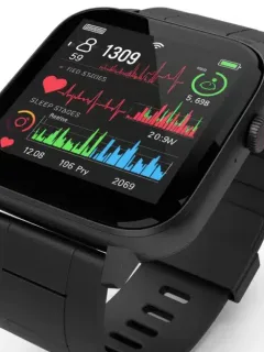 Smartwatch displaying comprehensive health tracking metrics including blood pressure, sleep analysis, and heart rhythm