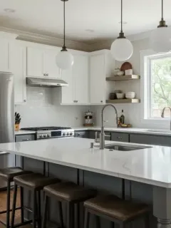 Modern renovated kitchen with stainless steel appliances and quartz countertops increasing home resale value
