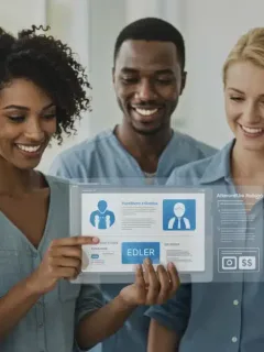 Diverse group reviewing healthcare subsidy information on a tablet, symbolizing financial relief.
