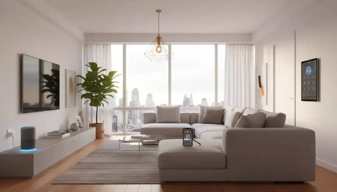 Modern living room with affordable smart home gadgets