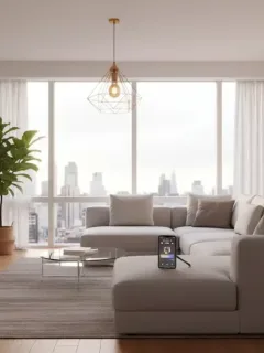 Modern living room with affordable smart home gadgets