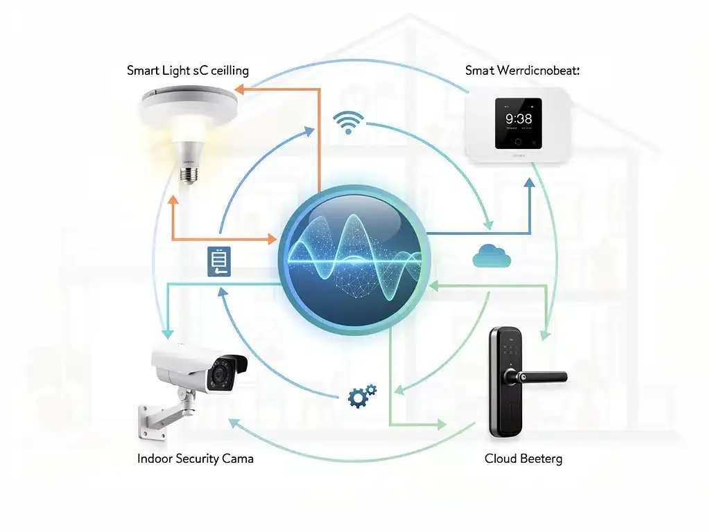 Diagram of interconnected AI smart home devices