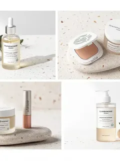 Five leading sustainable beauty brands' products prominently displayed, symbolizing market dominance and eco-conscious consumer choices.