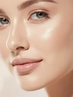 Woman with radiant, glowing skin demonstrating healthy complexion