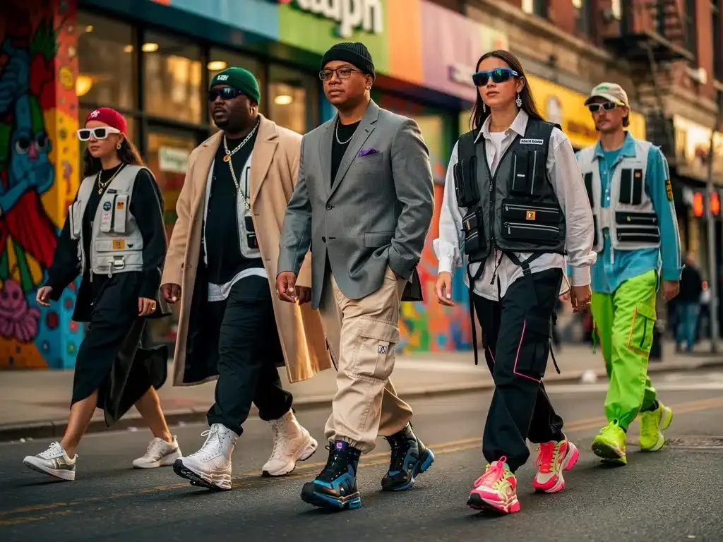 Dynamic street style showcasing 2026 fashion trends in an American urban setting.