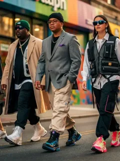 Dynamic street style showcasing 2026 fashion trends in an American urban setting.