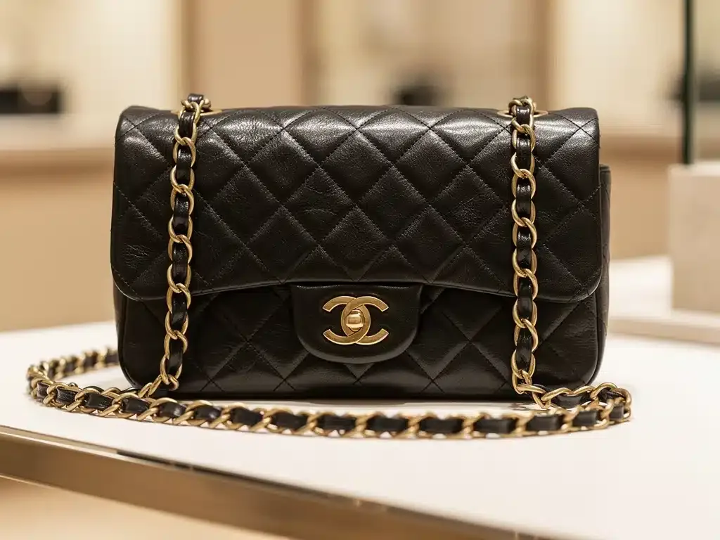 Close-up of a classic Chanel 2.55 flap bag, a high-value fashion investment