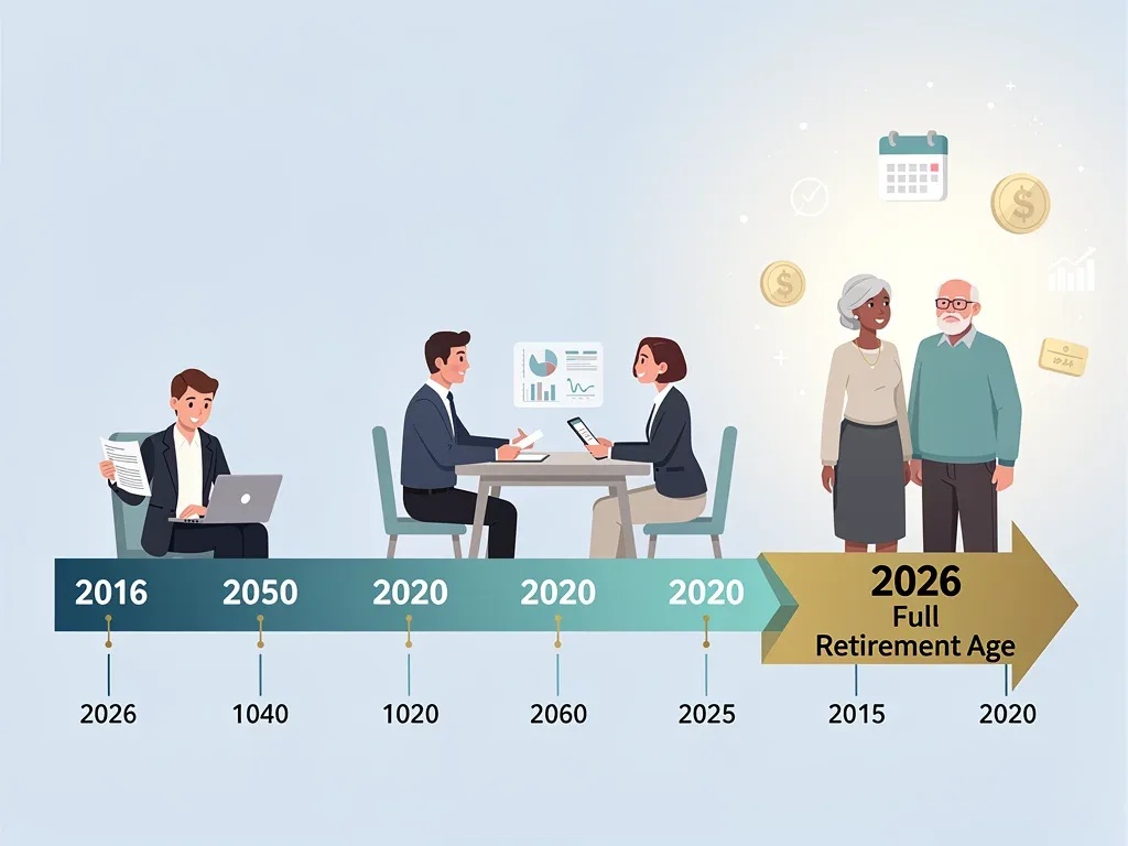 Timeline illustrating the full retirement age for Social Security in 2026.