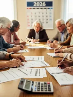 Older adults discussing 2026 Social Security changes and financial planning.