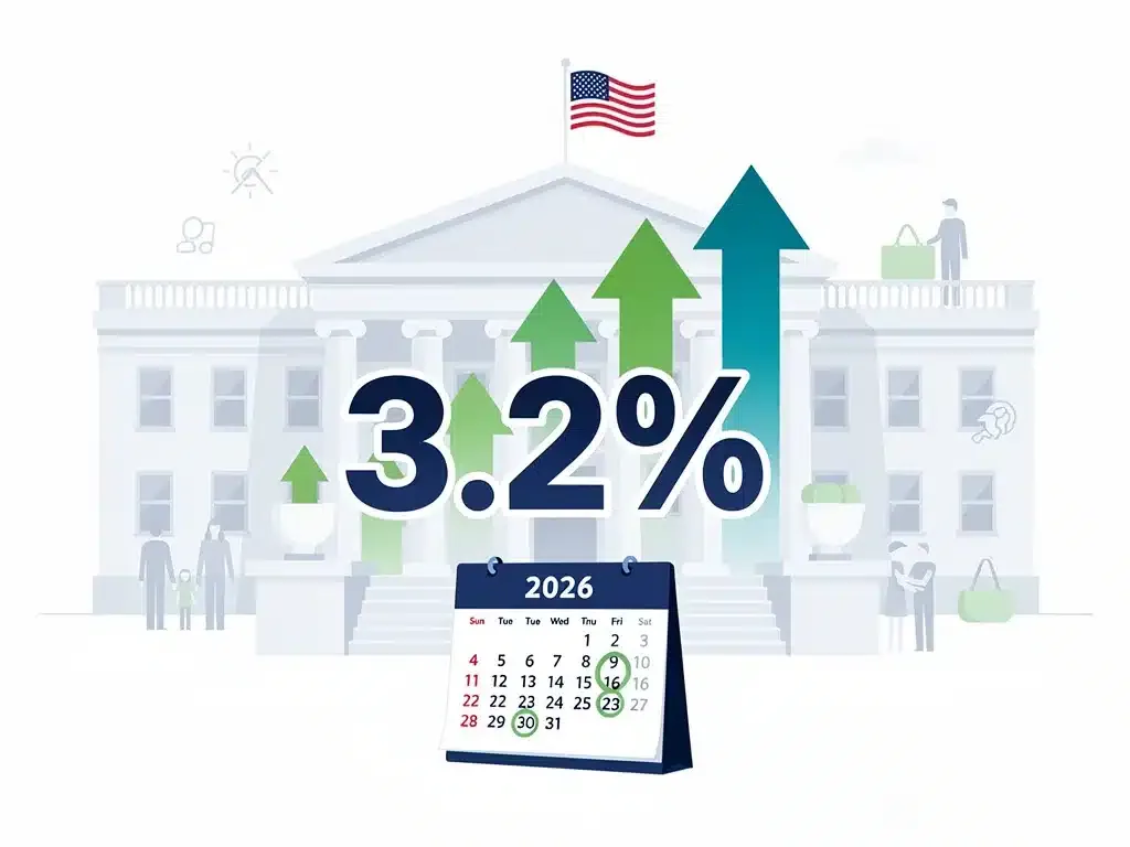 Graphic illustrating a 3.2% increase in federal benefits for 2026 COLA