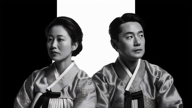A split image showing a traditional K-drama male lead on one side (stoic and wealthy) and a modern K-drama male lead on the other (emotionally expressive and relatable), highlighting the evolution of male character portrayals.
