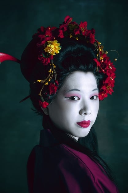 A Chinese actress in a historical drama, showcasing makeup inspired by traditional Chinese painting styles, with delicate eyebrows and subtle lip color.