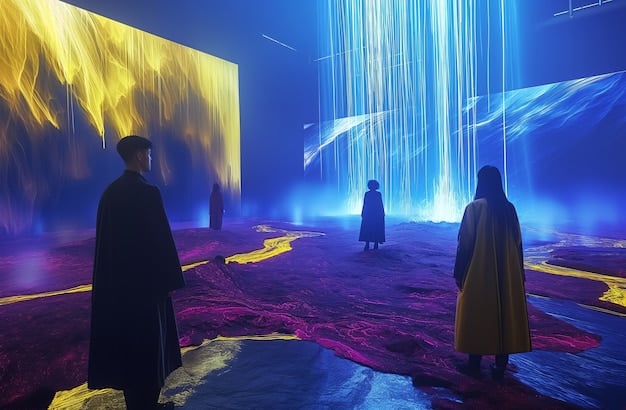 A futuristic digital art piece showcasing a Chinese drama set in a virtual reality world, highlighting the integration of emerging technologies in drama adaptations.