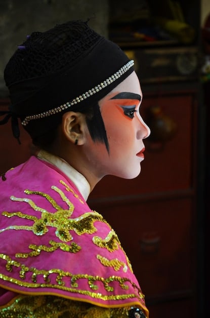 A close-up shot of a lead actress in a Qing Dynasty drama, wearing ornate traditional clothing and elaborate hair ornaments. The focus is on the details of the costume, highlighting the artistry and craftsmanship involved in creating the visual spectacle of historical dramas.