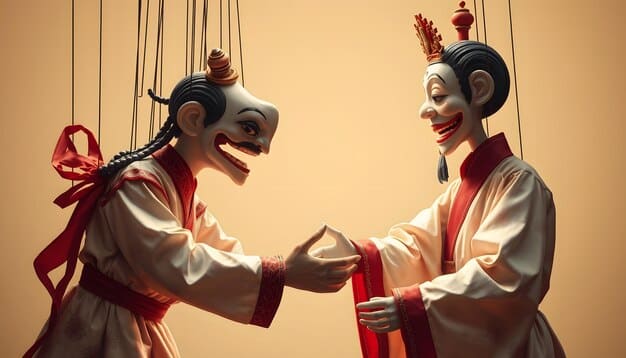 A visual representation of allegory in a Chinese drama scene, possibly showing characters engaged in a metaphorical act or setting that subtly hints at a censored theme.
