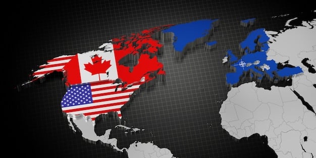 A world map highlighting different countries, with VPN icons overlaid on the United States, Canada, and the United Kingdom. The image emphasizes the concept of accessing content from different regions.