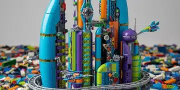Colorful advanced LEGO model demonstrating SNOT and other intricate building methods.