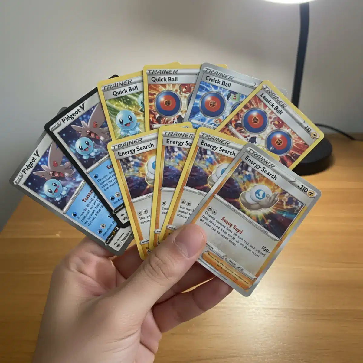 Player holding a selection of budget-friendly Pokémon TCG cards