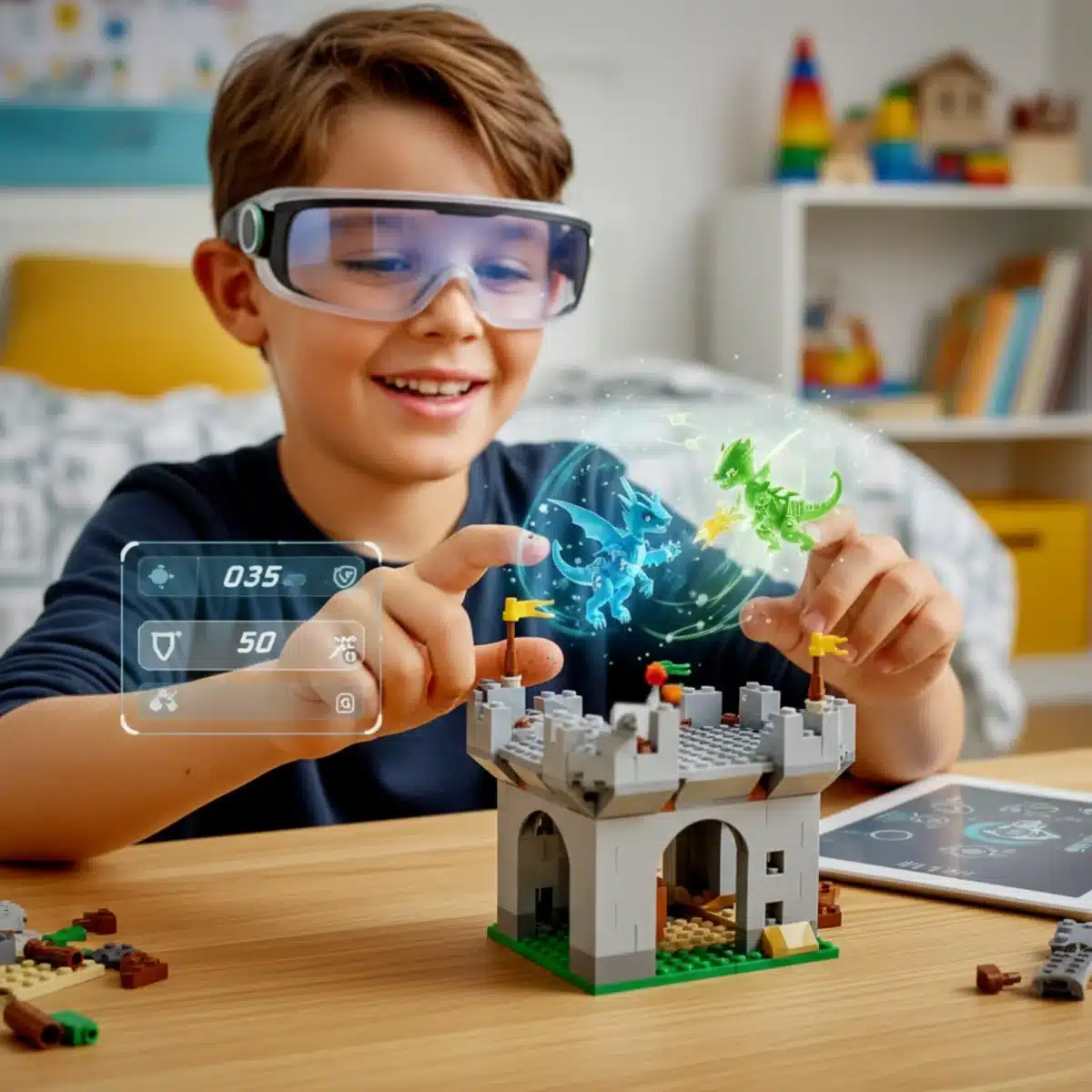 Child playing with Lego augmented reality set