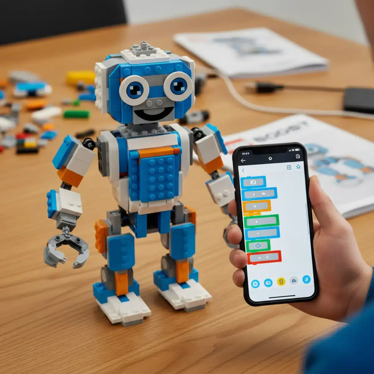 Lego Boost Vernie robot with programming app on smartphone