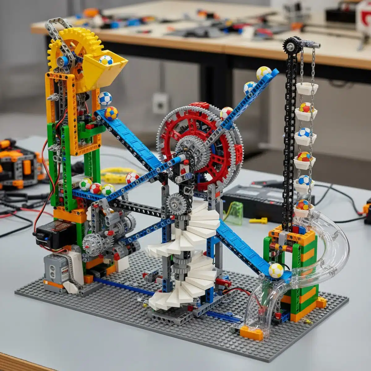 Dynamic LEGO Great Ball Contraption module in full operation.