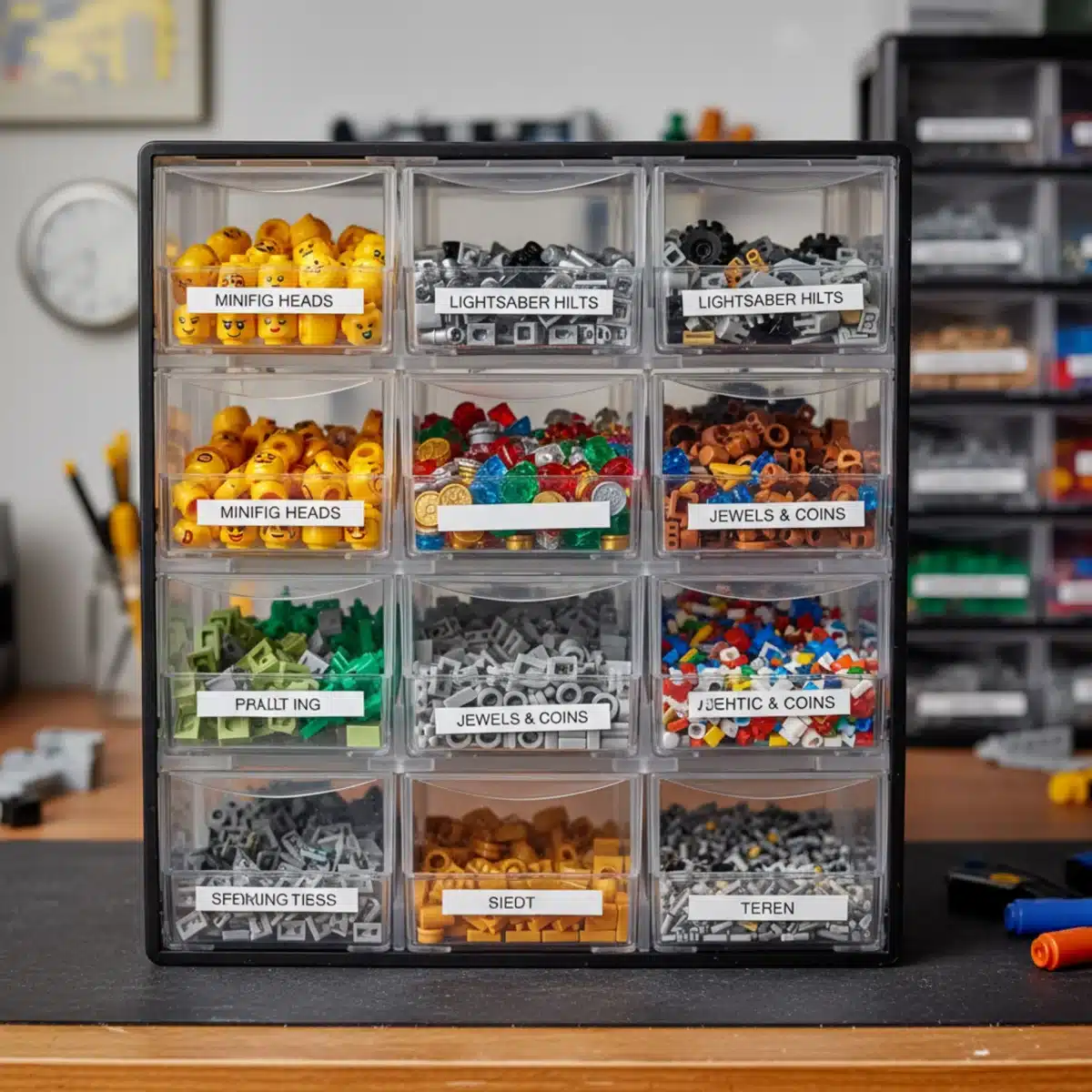 Small clear drawers for sorting tiny Lego pieces