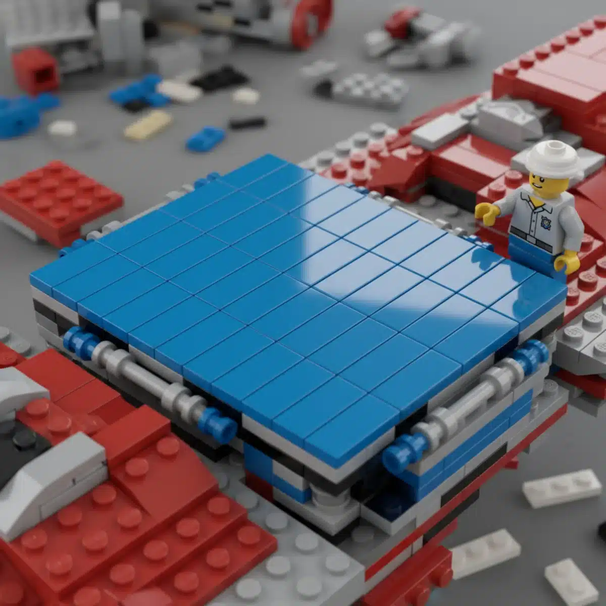 Detailed close-up of a LEGO SNOT technique application in a model.