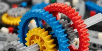 Detailed view of interconnected Lego Technic gears in a functional assembly