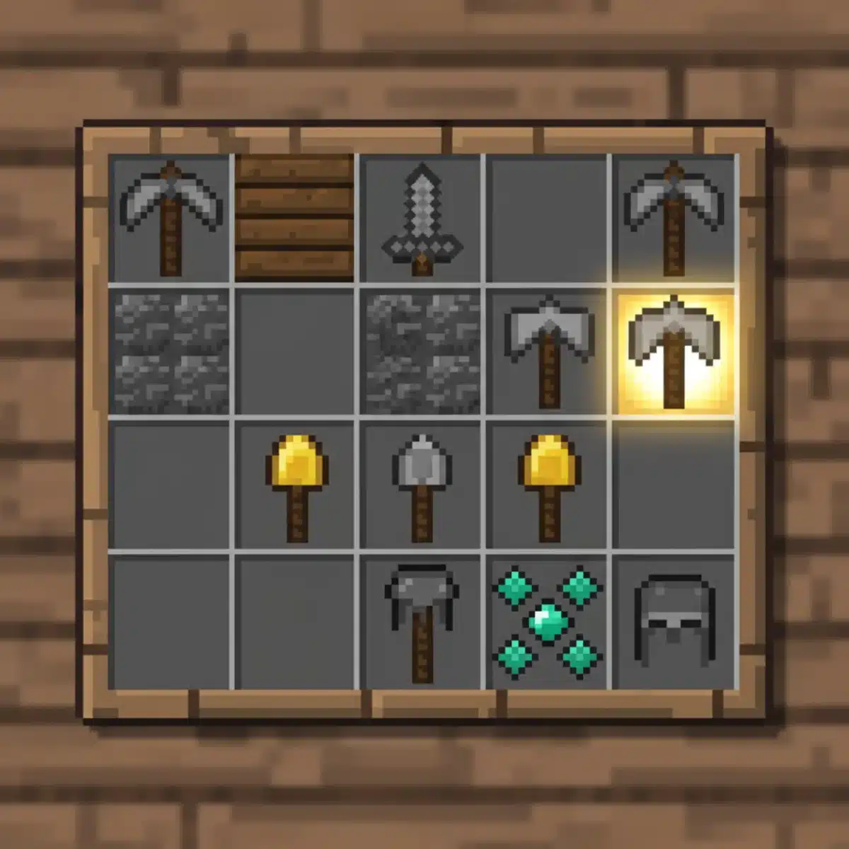 Minecraft crafting table interface showing tool recipes