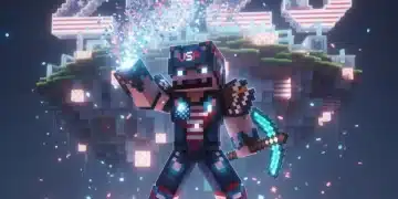 Minecraft character with exclusive skin in a futuristic block world, US player guide 2025