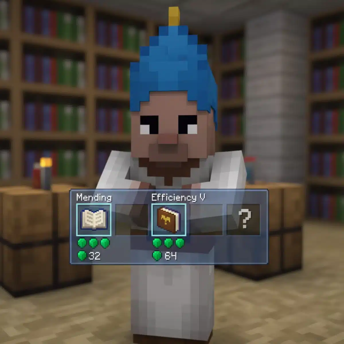 Minecraft librarian villager trading enchanted books like Mending